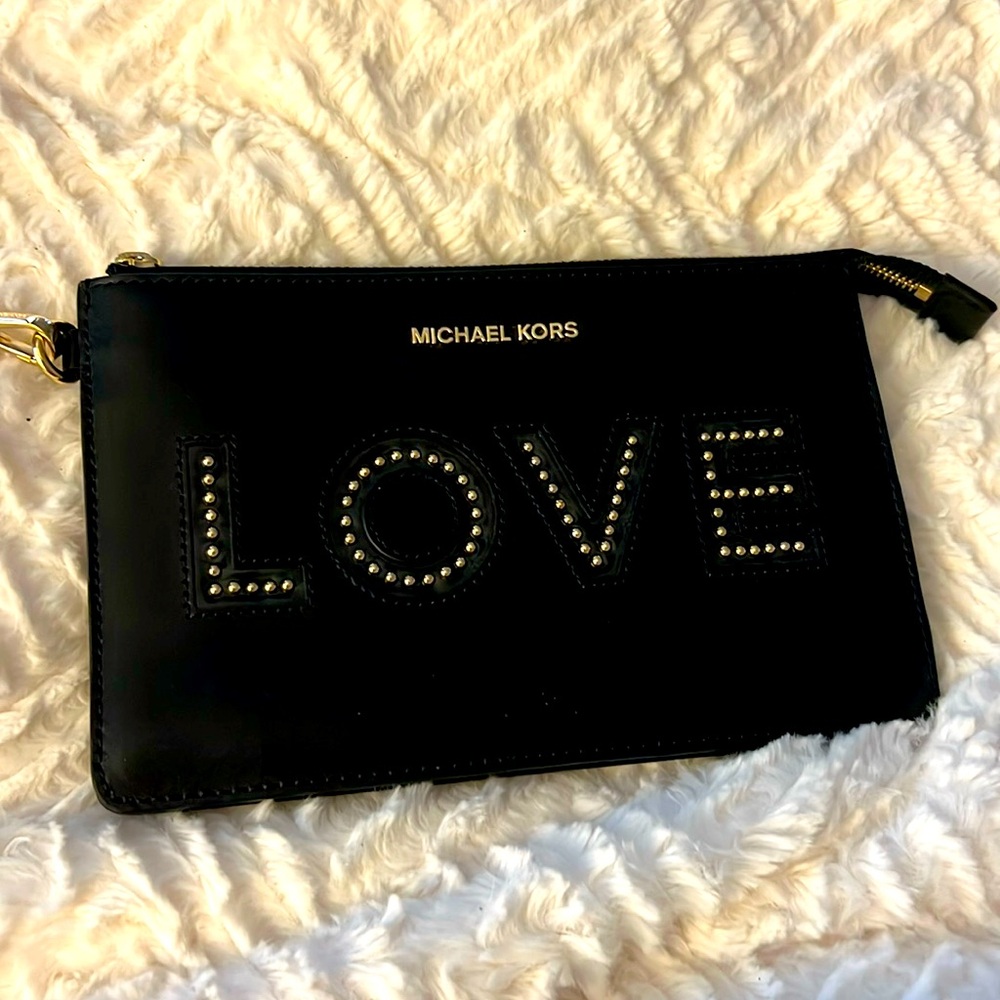 Michael Kors Black Studded Leather Love Wristlet